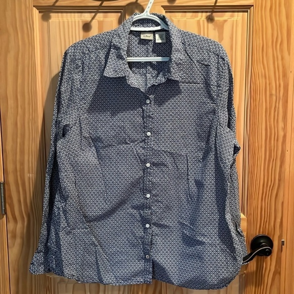 L.L. Bean Floral Cotton Button Down Shirt XL